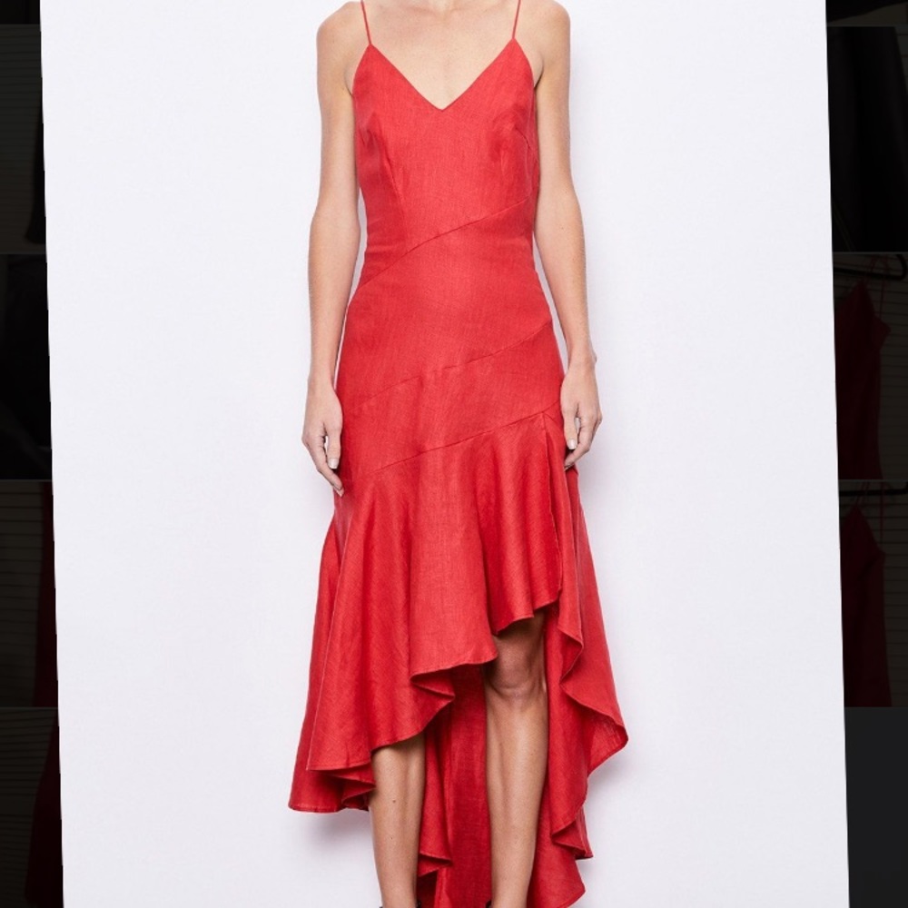 MLM Label Red Linen “Romance” Midi Dress
